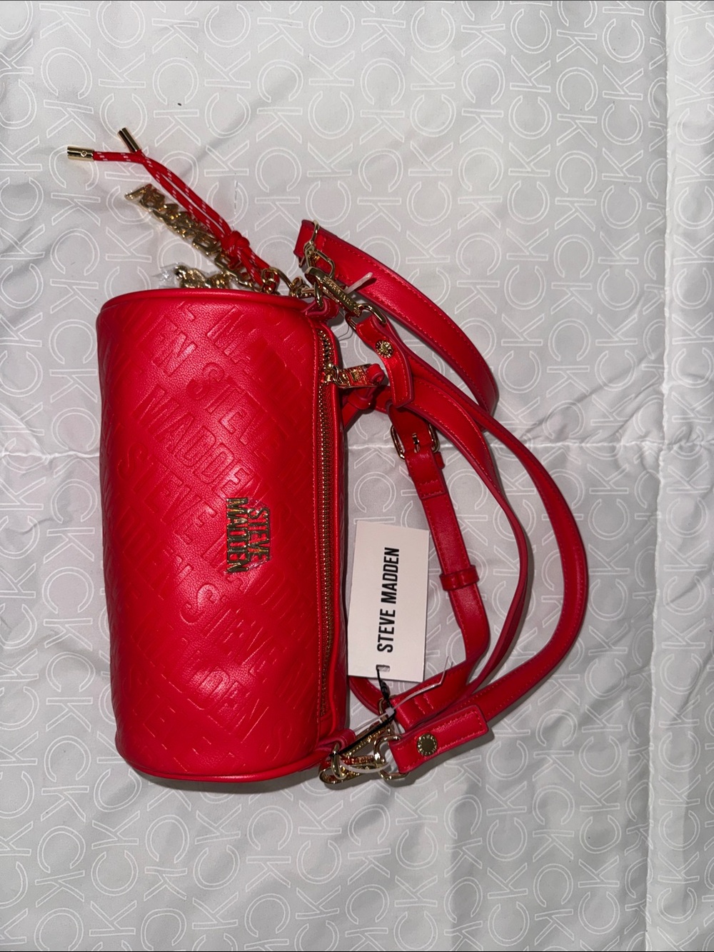 Steve Madden Red Cylindrical Crossbody with Gold Hardware